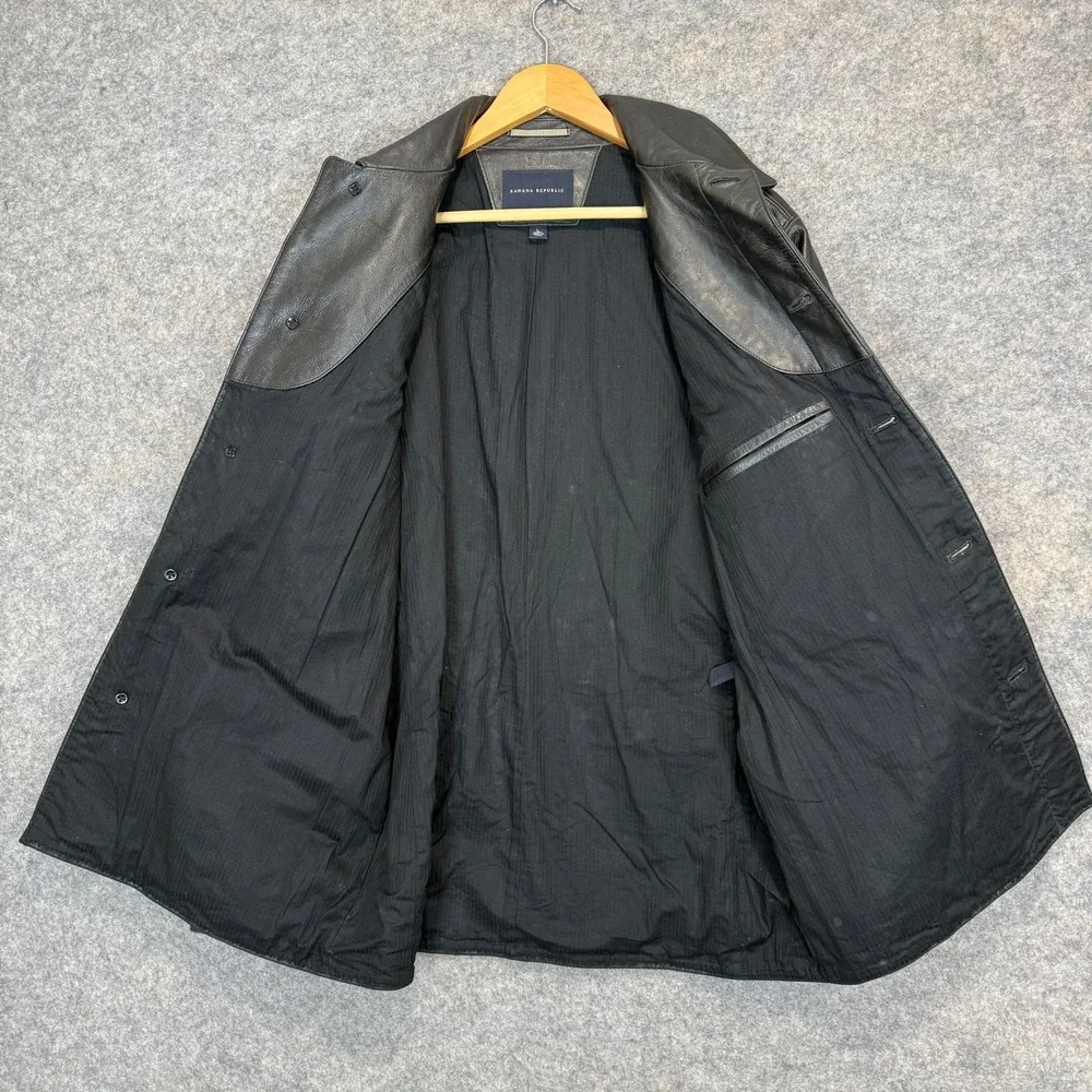 Banana Republic 100% Leather Blazer Jacket‎ Mens Large Chore Lined Black Limited